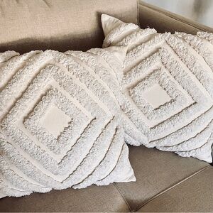 Boho Cream Tufted Pillow Covers Set of 2 Geometric Pattern - Covers Only